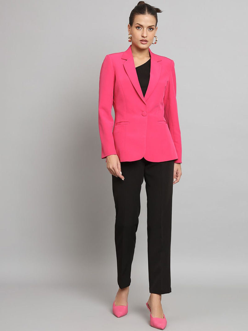 Notch Collar Stretch blazer- Hot Pink