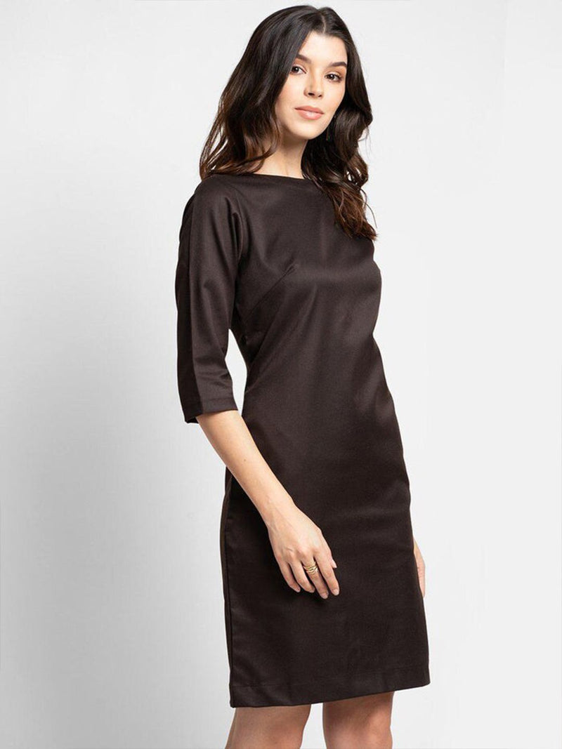 Poly Cotton Sheath Dress - Chocolate Brown