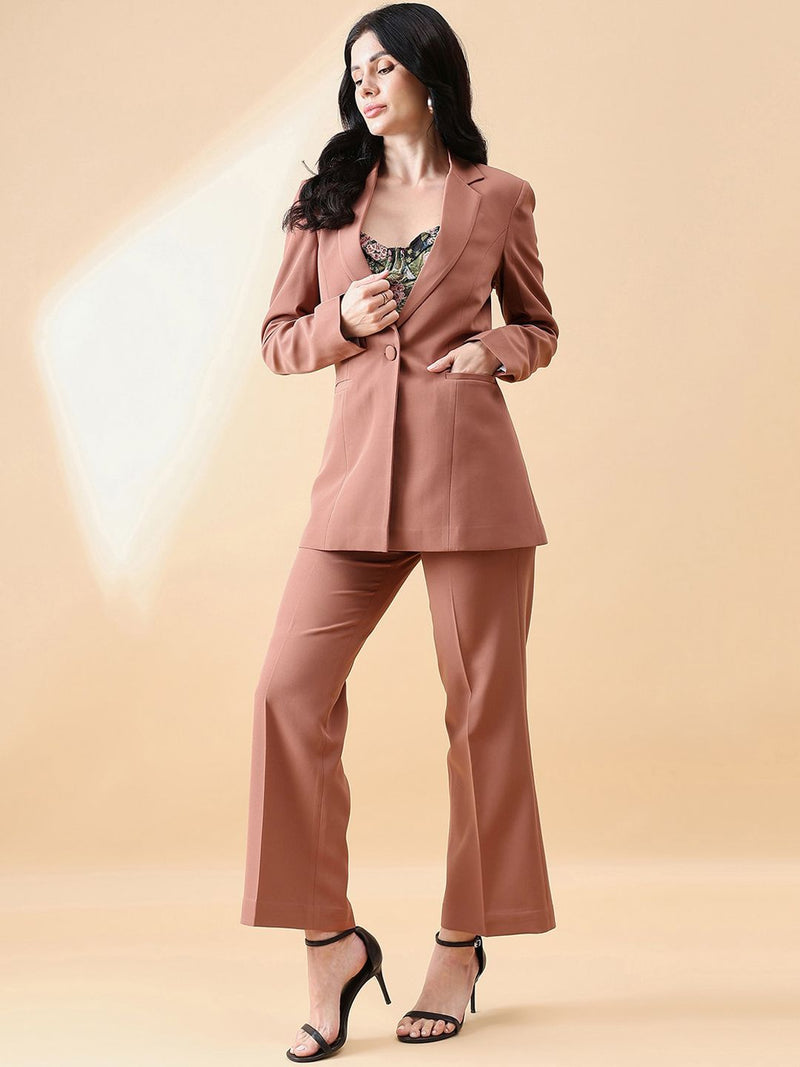 Notch Collar Stretch Pant Suit- Dusty Peach