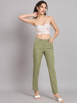 Regular Fit Mid Waist Trouser - Olive Green