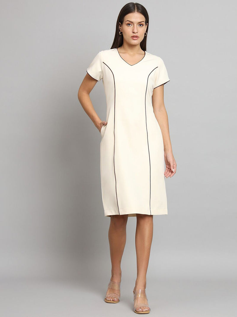 Piping Detailed dress- Off White