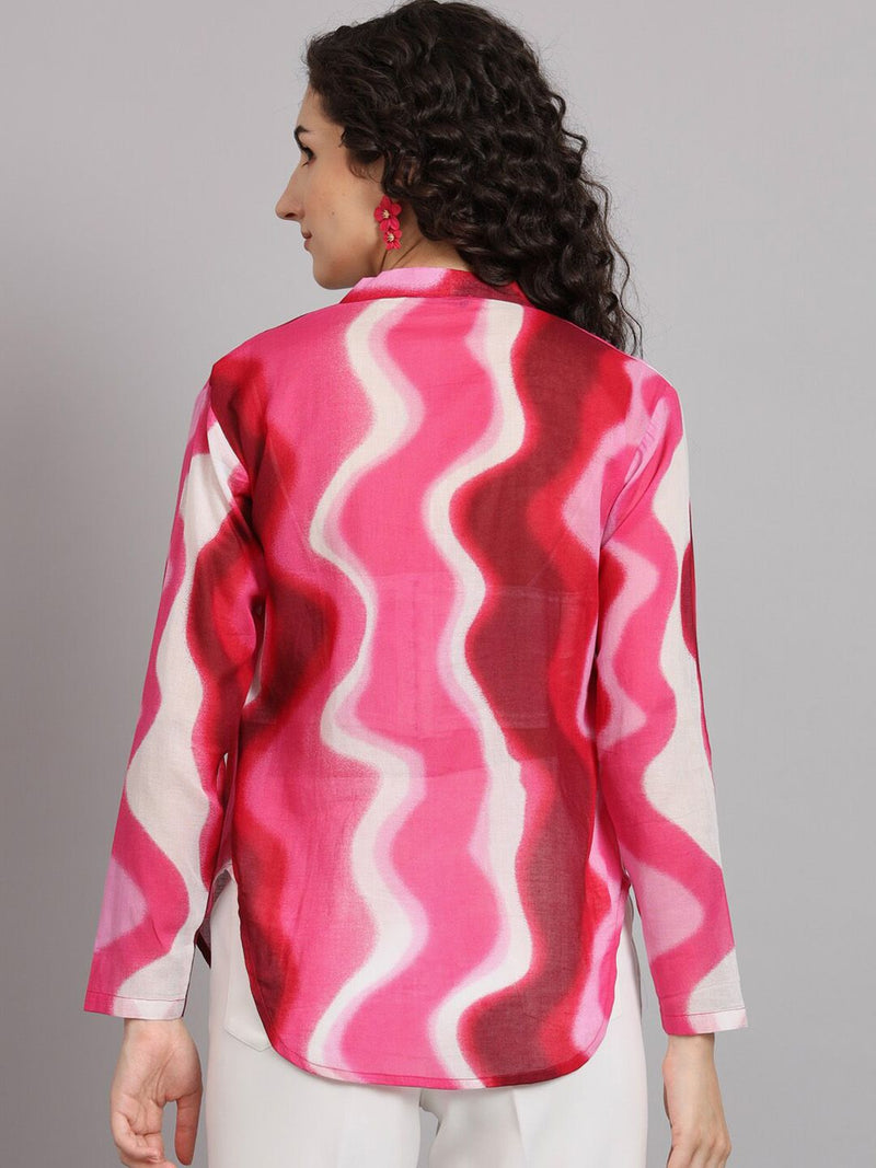 Front Open Abstract Print Jacket - Pink