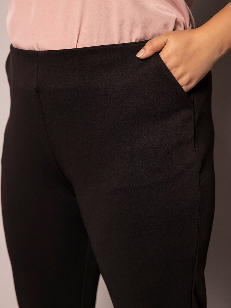 Mid Waist Stretch Slim fit Pants - Black