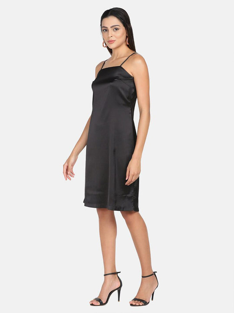 Satin Spaghetti  Dress - Black