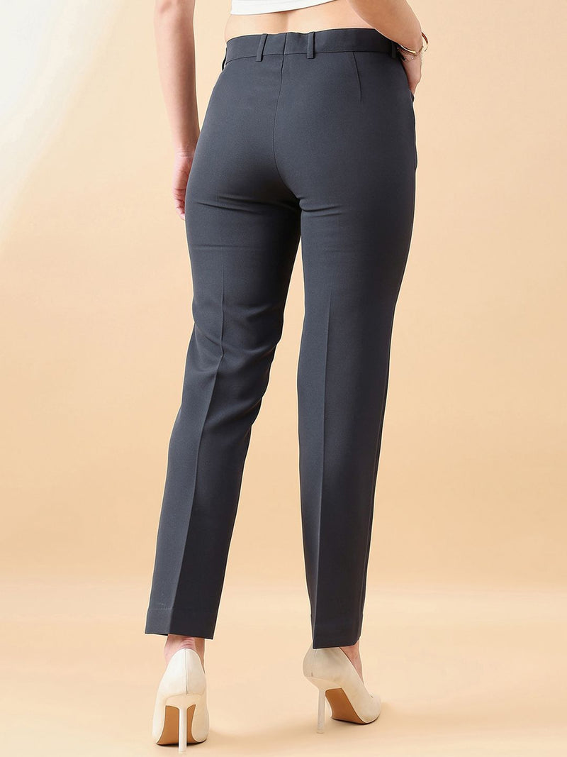 Comfort Fit Mid Waist Stretch Pants- Dark Grey