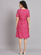 A Line Cotton Printed Dress - Pink