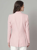 Double Button Notch Collar Blazer - Pink