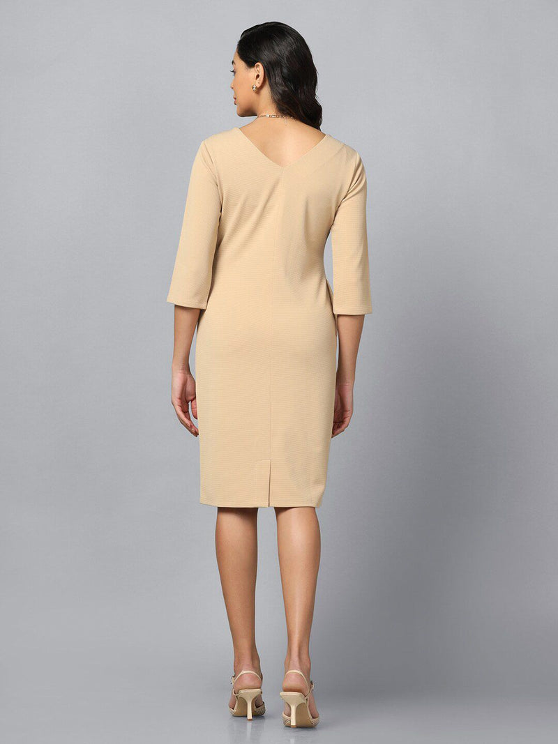 Stretch Sheath Dress- Beige