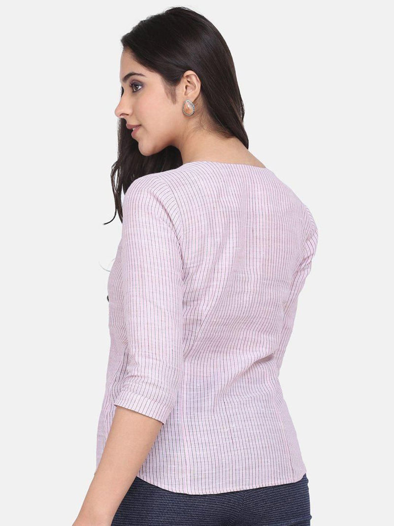 Striped Cotton Linen Top - Pink