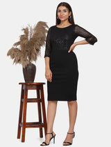 Sequin Stretch Evening Party Dress - Black