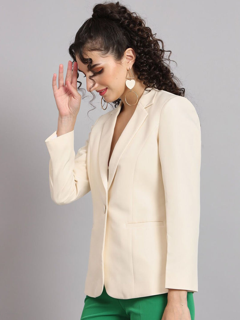 Notched Collar Polyester Blazer - Off White