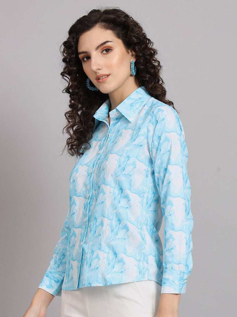 Marble Print Collared Shirt - Blue