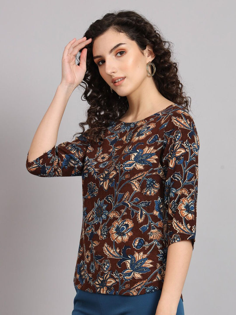 Floral Cotton Top - Brown