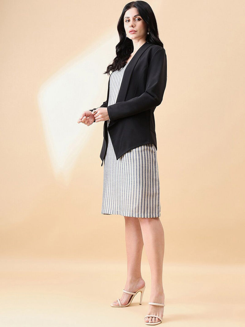 Open Front Shawl Lapel Blazer - Black