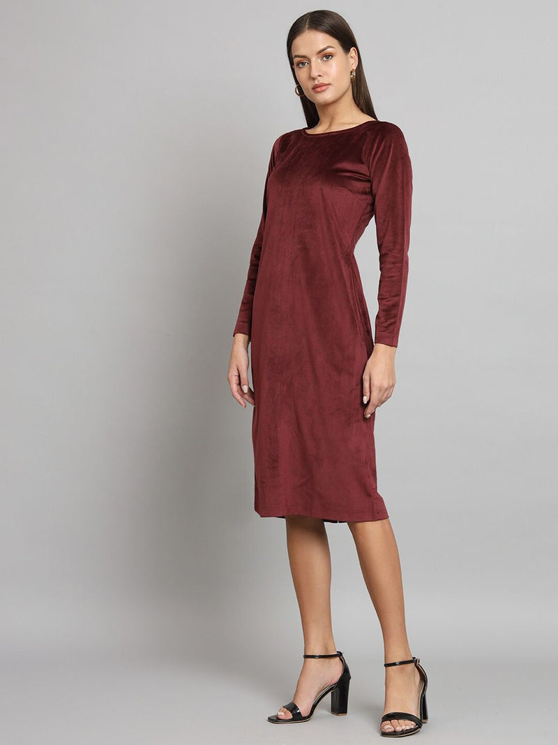 Stretch Velvet Dress- Maroon