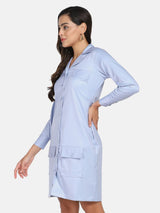 Business Formal Stretch Button Down Dress - Light Blue