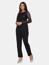 Sequin Stretch Jumpsuit for Women - Black