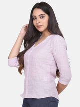 Striped Cotton Linen Top - Pink