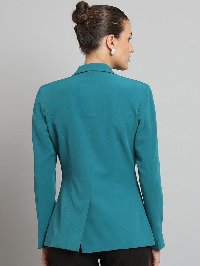 Notch Collar Stretch Blazer- Teal Green