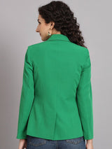 Notched Collar Polyester Blazer - Parrot Green