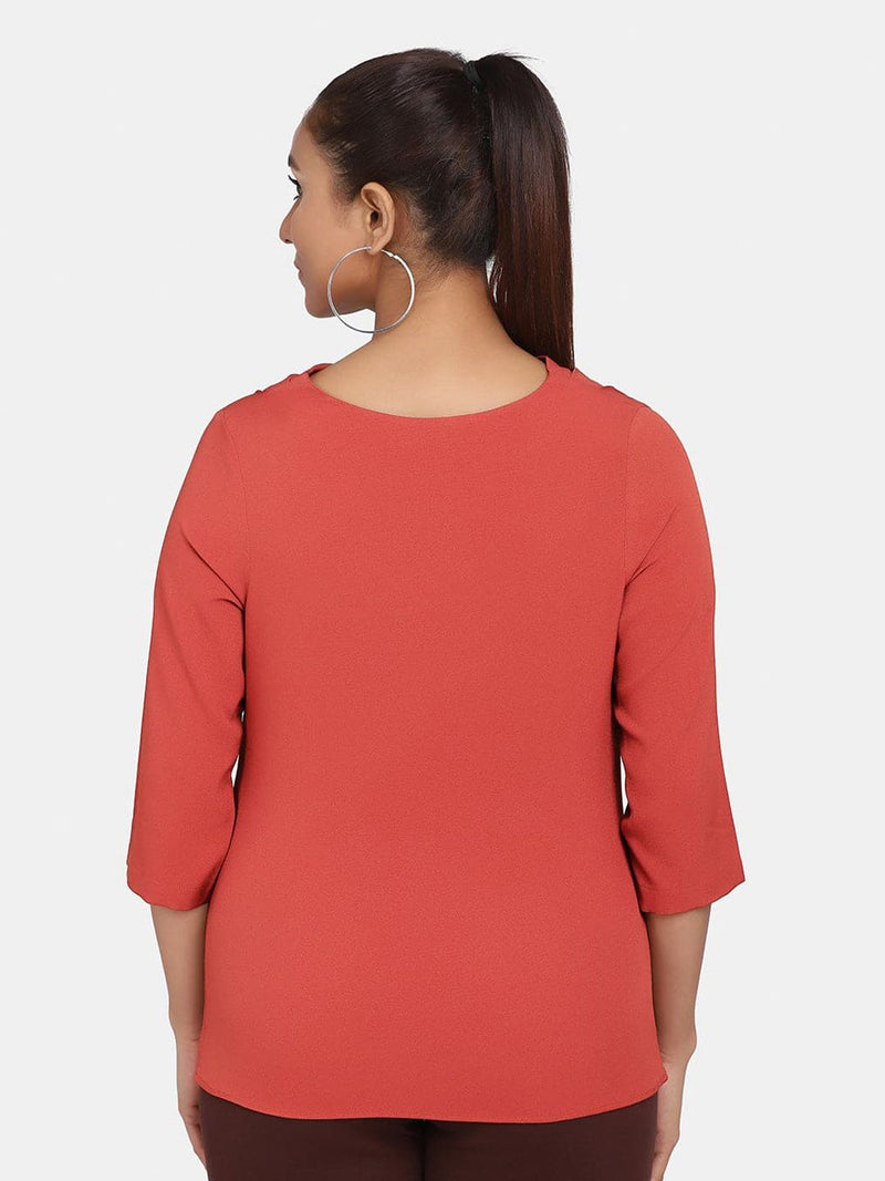 Cowl Neck Stretch Top for Women - Rust