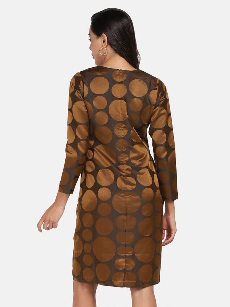 Polka Dot Pure Silk Party Dress- Copper Brown