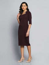 Slim Fit Pencil Stretch Dress - Wine