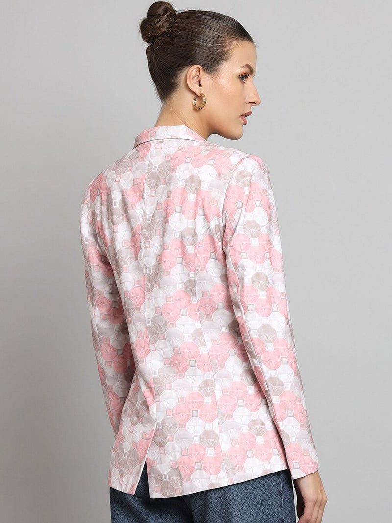 Printed Notch Collar Blazer- Pink