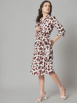 Wrap Around Animal Print Dress - Brown & White