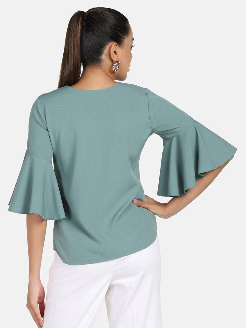 Bell Sleeves Poly Crepe Top - Sage Green