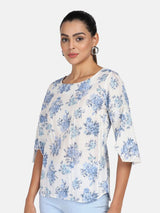 Cotton Printed Top - Blue & White