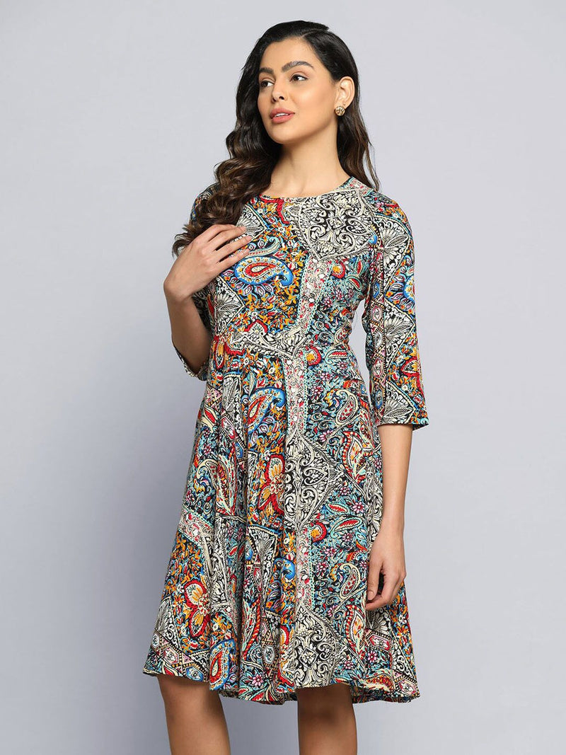 Printed Multicolor Flare Dress