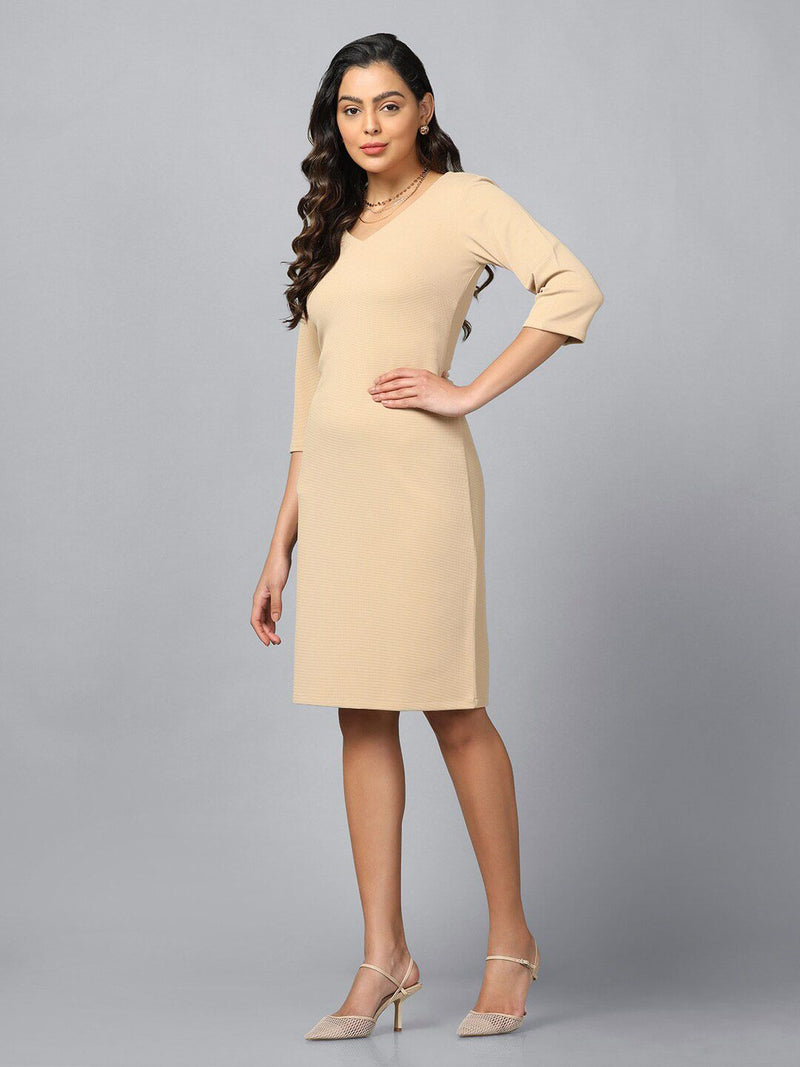 Stretch Sheath Dress- Beige