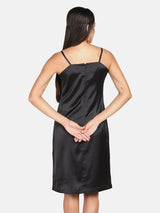 Satin Spaghetti  Dress - Black