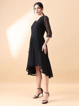 Straight Fit A line Flared Dress - Black