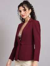 Notched Collar  Blazer - Maroon