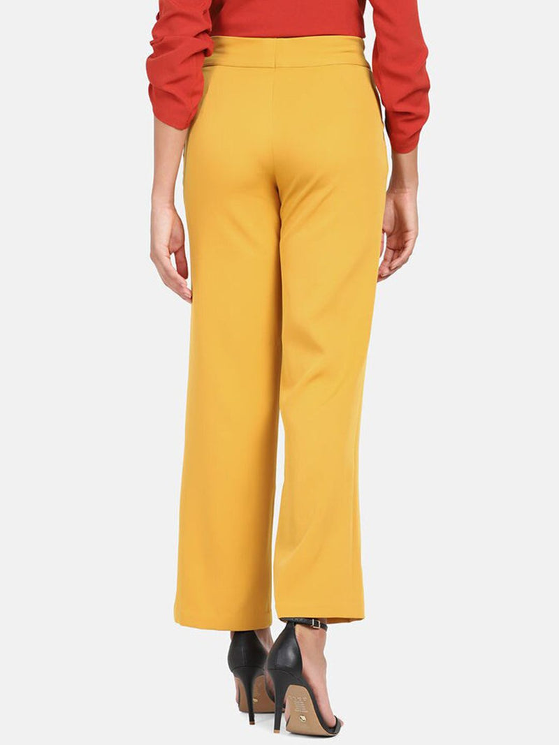 Mid Waist Pleated Wide Bottom Pants