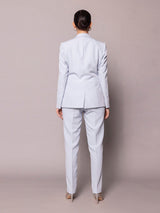 Notch Collar Stretch Pant Suit- Ice Blue