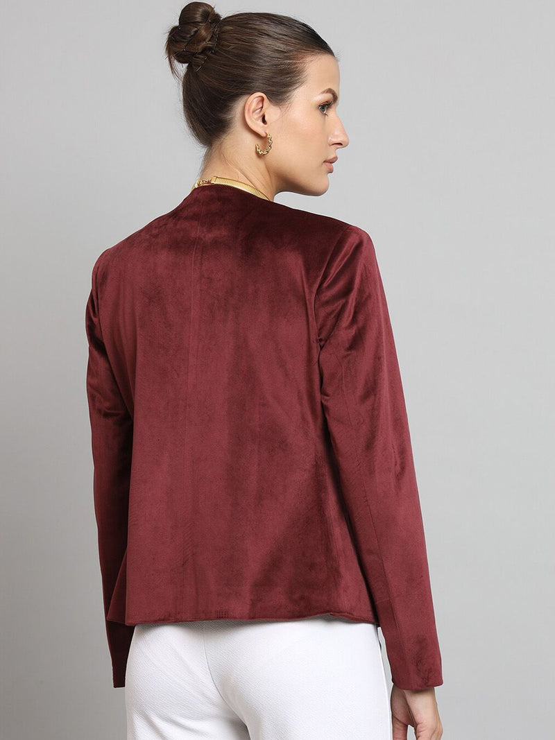 Short Velvet jacket without collar- Maroon