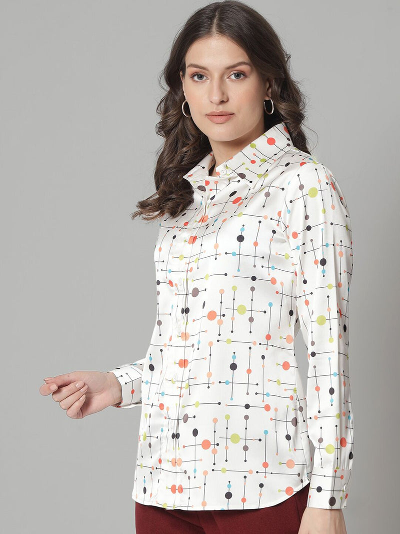 Printed Collared Shirt- White