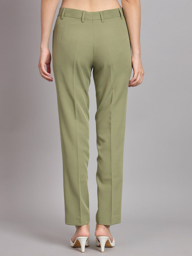 Regular Fit Mid Waist Trouser - Olive Green