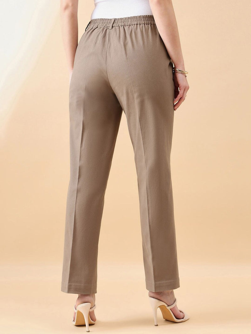 Stretch Mid Waist Straight Trouser - Slate Brown