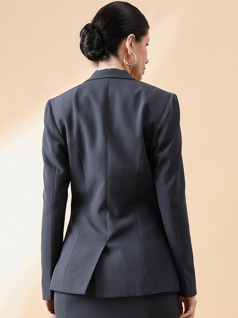 Notch Collar Stretch blazer- Charcoal Grey