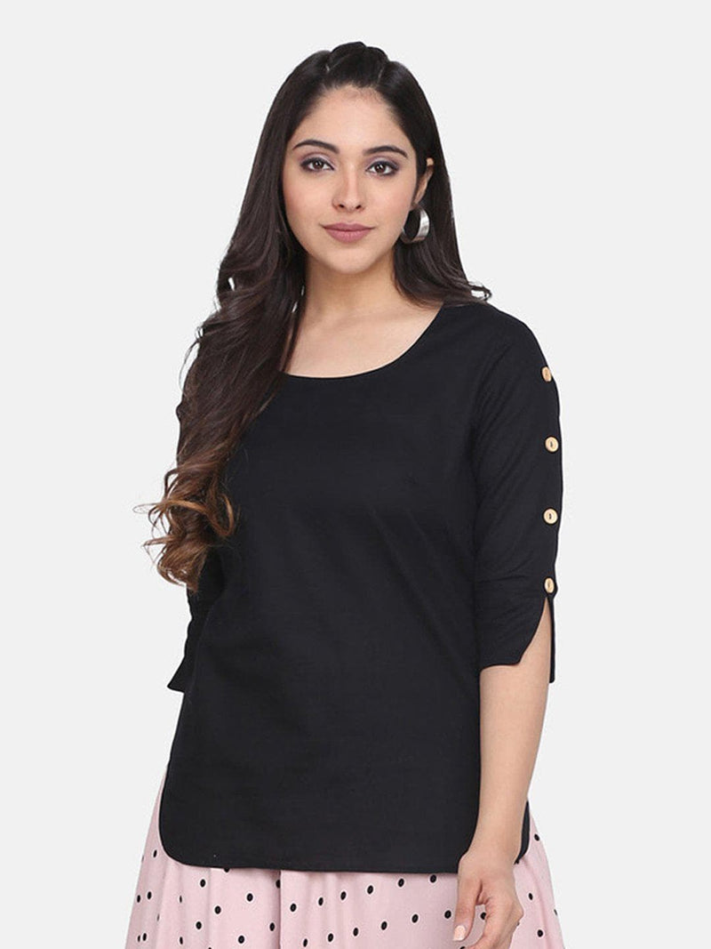 Linen Cotton Top For Women - Black