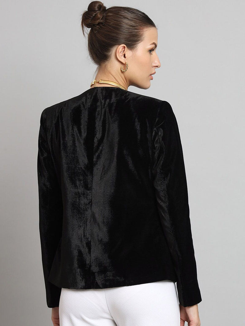 Short Velvet Jacket Without Collar- Black