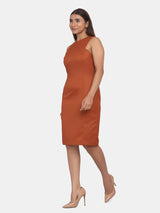 Sleeveless Formal Straight Dress For Work - Burnt Orange