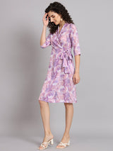 Wrap Around Marble Print Dress - Lavender