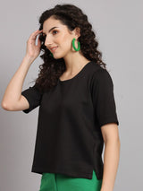 Comfort Fit Round Neck Top - Black