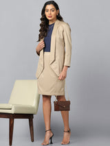 Open Front Shawl Lapel Blazer - Hazel Wood Beige