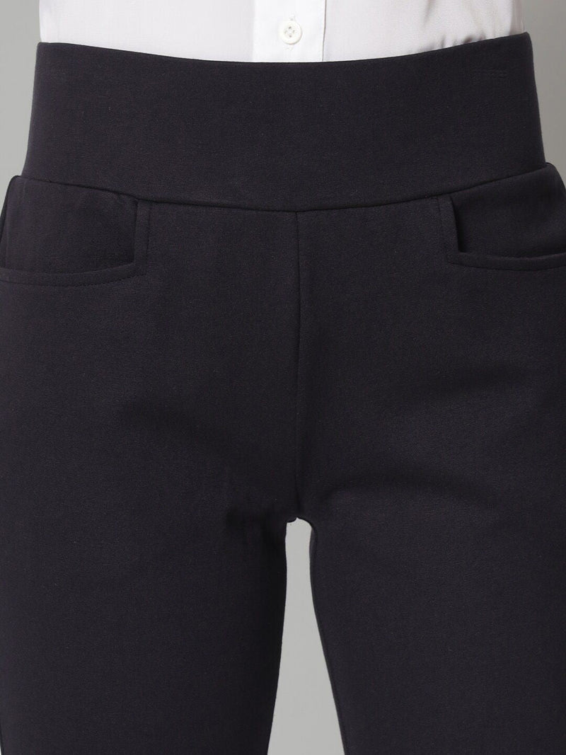 Mid Waist Stretch Tapered Fit Trouser - Navy Blue